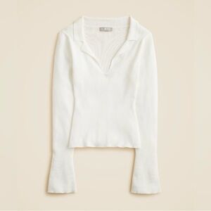 J.Crew Ribbed Collared V Neck Sweater Top Cream XL NWT CE732